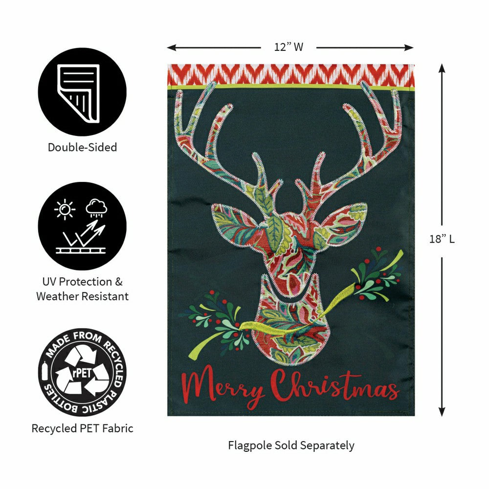 Plow & Hearth Patterned Reindeer Applique Garden Flag