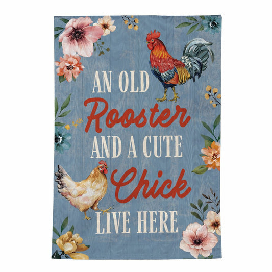 Plow & Hearth Petal & Plow Rooster and Chick Moire Garden Flag