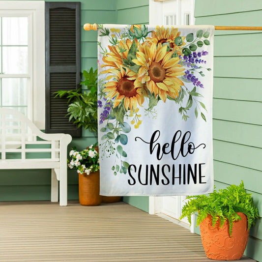 Plow & Hearth Hello Sunshine Sunflower Suede House Flag