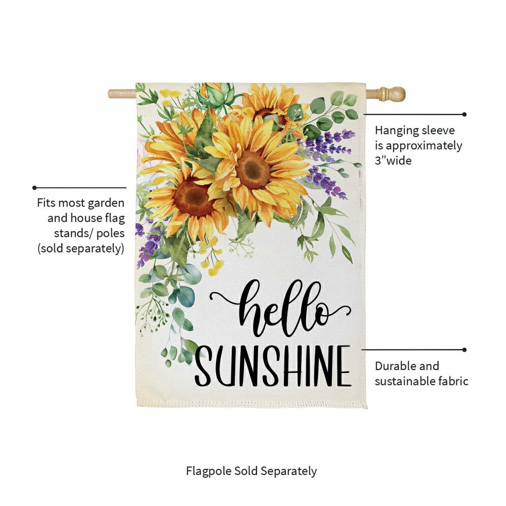 Plow & Hearth Hello Sunshine Sunflower Suede House Flag