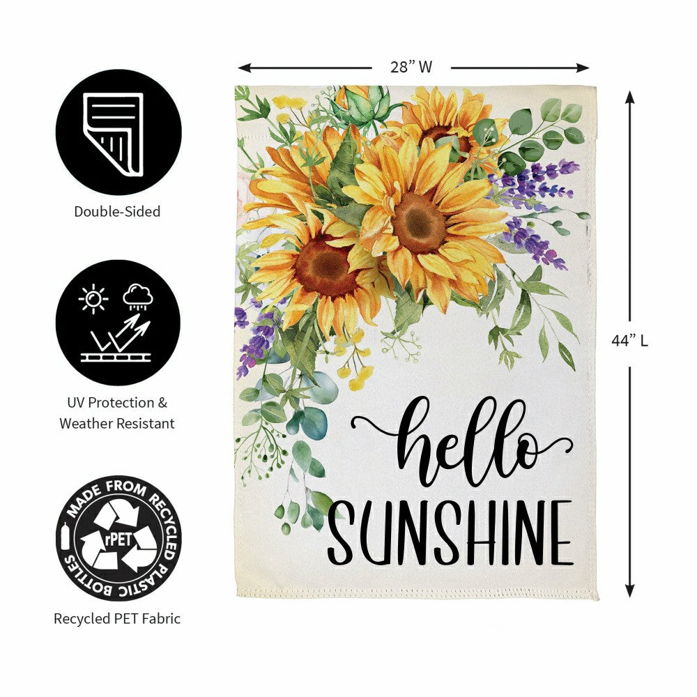 Plow & Hearth Hello Sunshine Sunflower Suede House Flag