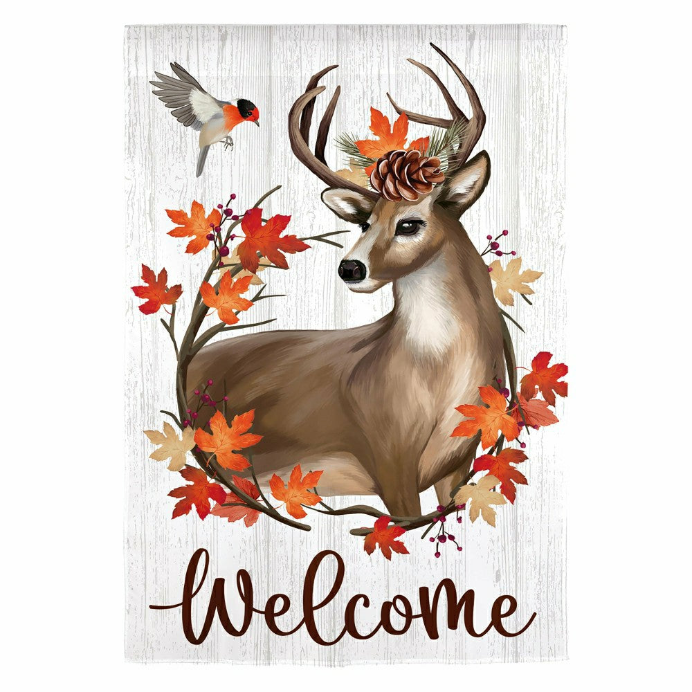 Plow & Hearth Autumn Deer Wreath Moire House Flag