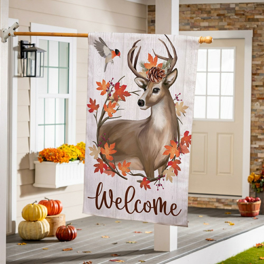 Plow & Hearth Autumn Deer Wreath Moire House Flag