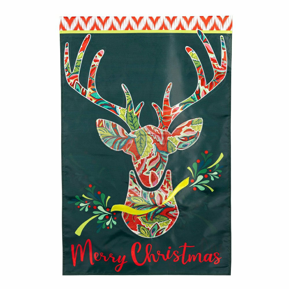 Plow & Hearth Patterned Reindeer Applique House Flag