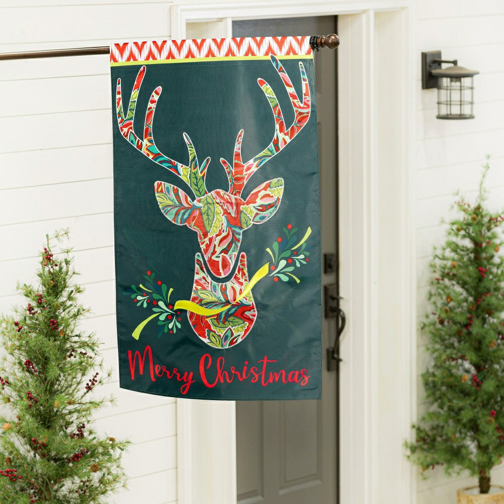 Plow & Hearth Patterned Reindeer Applique House Flag