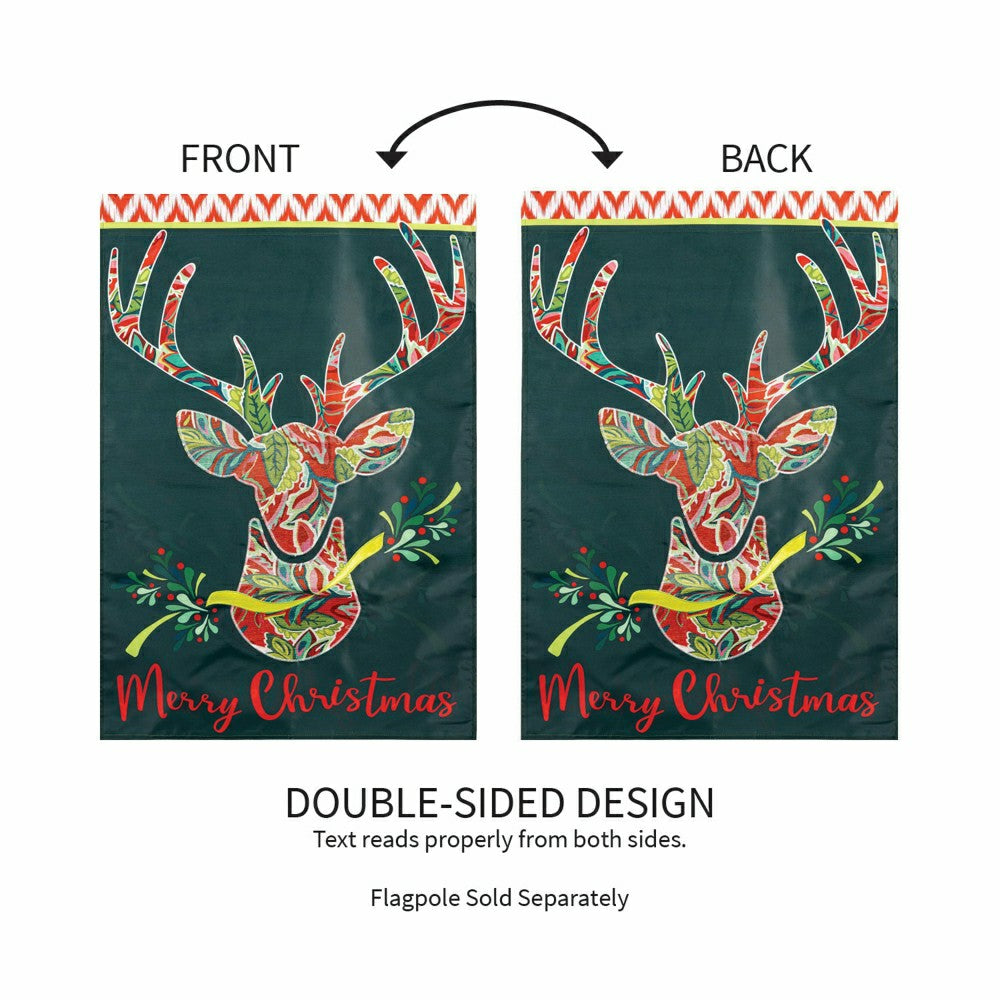 Plow & Hearth Patterned Reindeer Applique House Flag