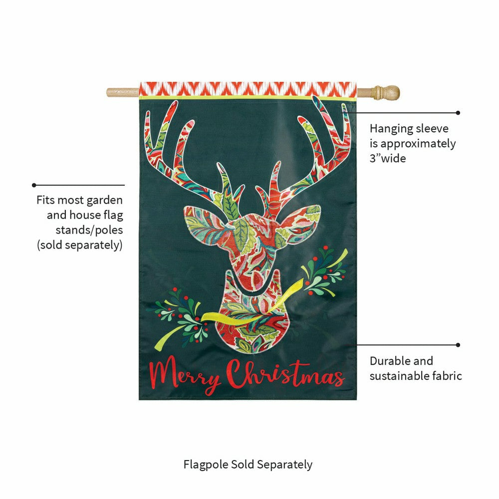 Plow & Hearth Patterned Reindeer Applique House Flag