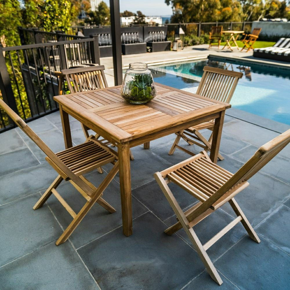 Plow & Hearth Telluride 4-Person Natural Teak Outdoor Square Dining Table 39"