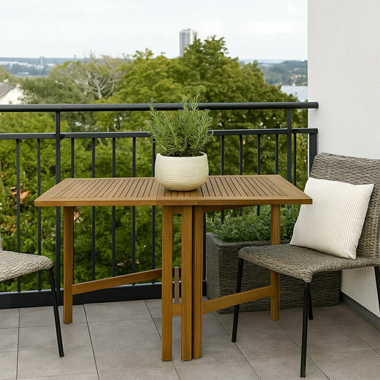 Plow & Hearth Telluride Natural Teak Rectangular Dual Folding Balcony Table - 51"