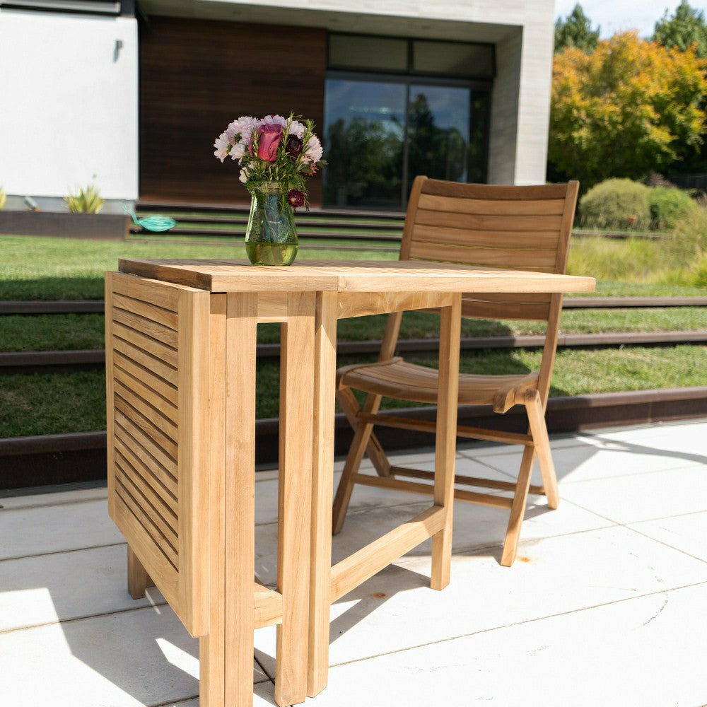 Plow & Hearth Telluride Natural Teak Rectangular Dual Folding Balcony Table - 51"