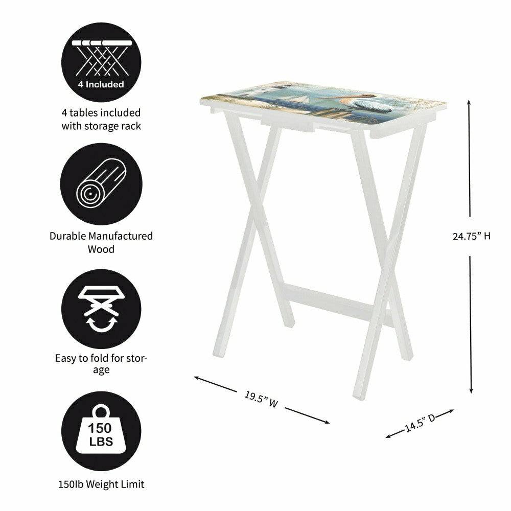 Plow & Hearth Seashore Birds TV Tray Set of 4