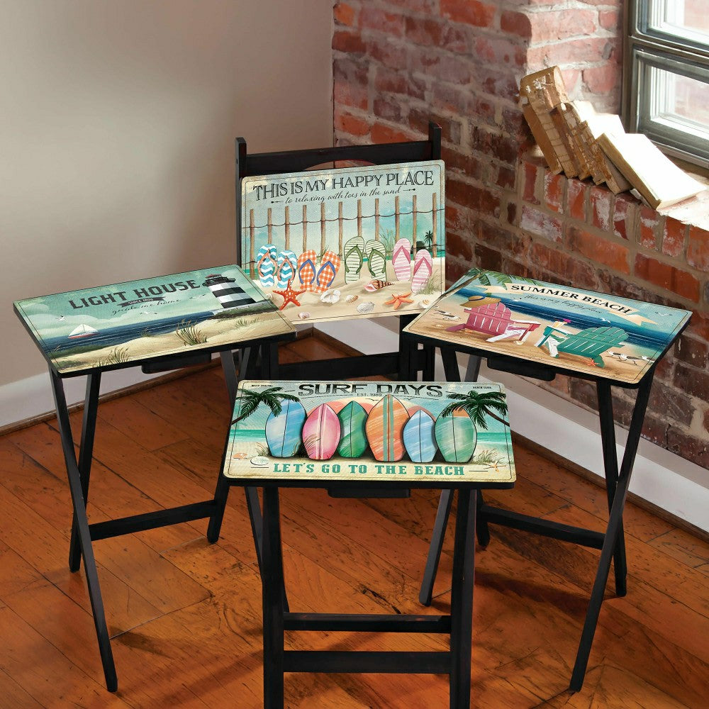 Plow & Hearth West Coast Beach TV Tray Set of 4