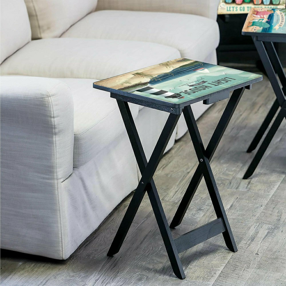 Plow & Hearth West Coast Beach TV Tray Set of 4