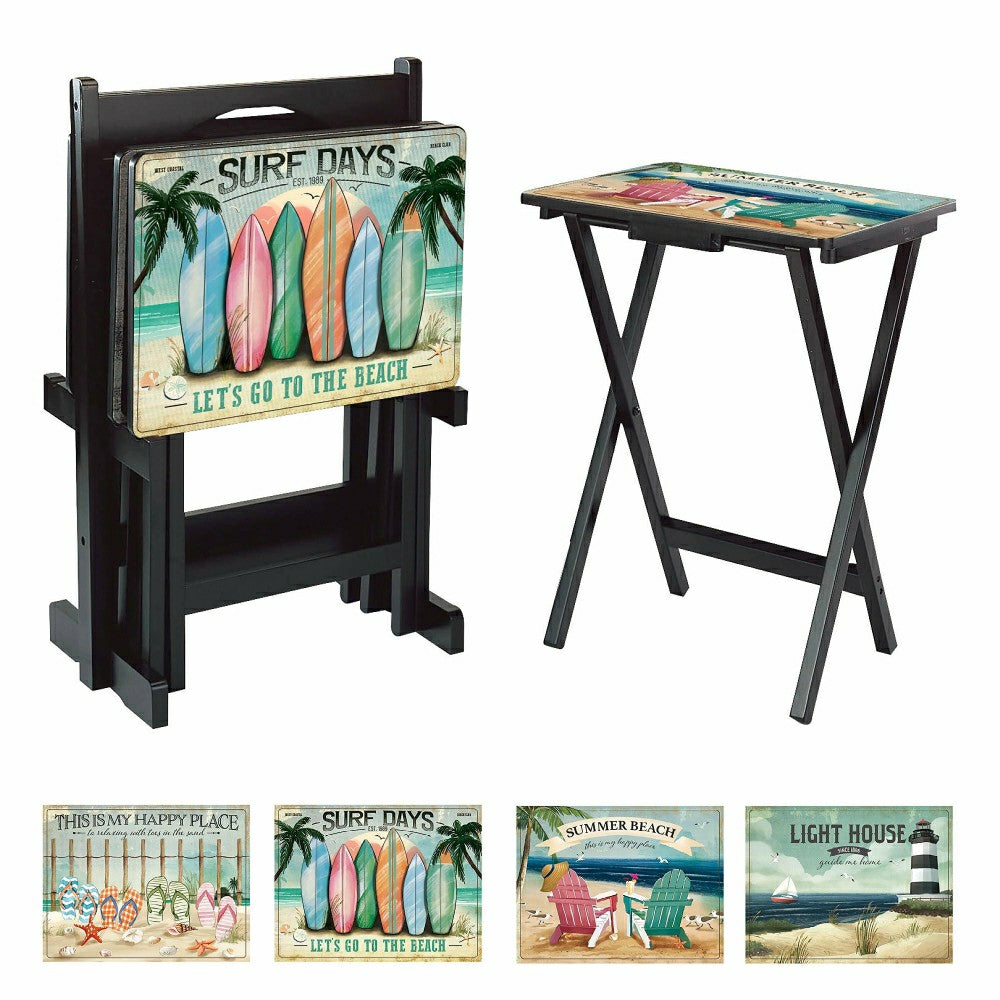 Plow & Hearth West Coast Beach TV Tray Set of 4