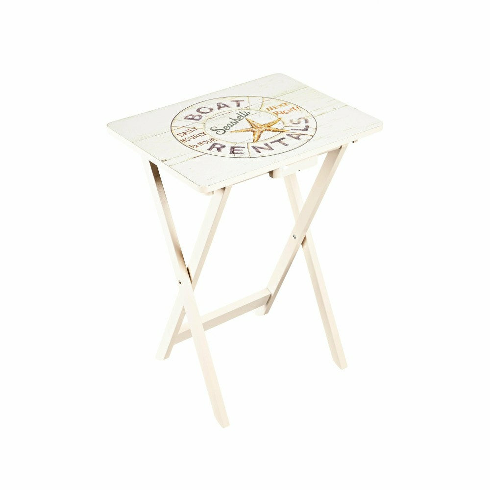 Plow & Hearth Nautical TV Tray Set With Stand, Set of 4