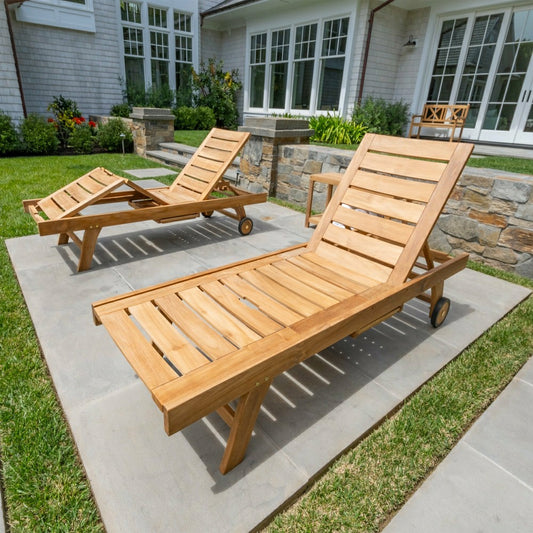 Plow & Hearth Naples Natural Teak Outdoor Sun Lounger with Adjustable Seat and Side