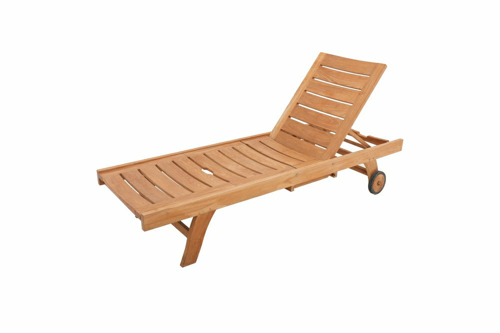 Plow & Hearth Naples Natural Teak Outdoor Sun Lounger with Adjustable Seat and Side