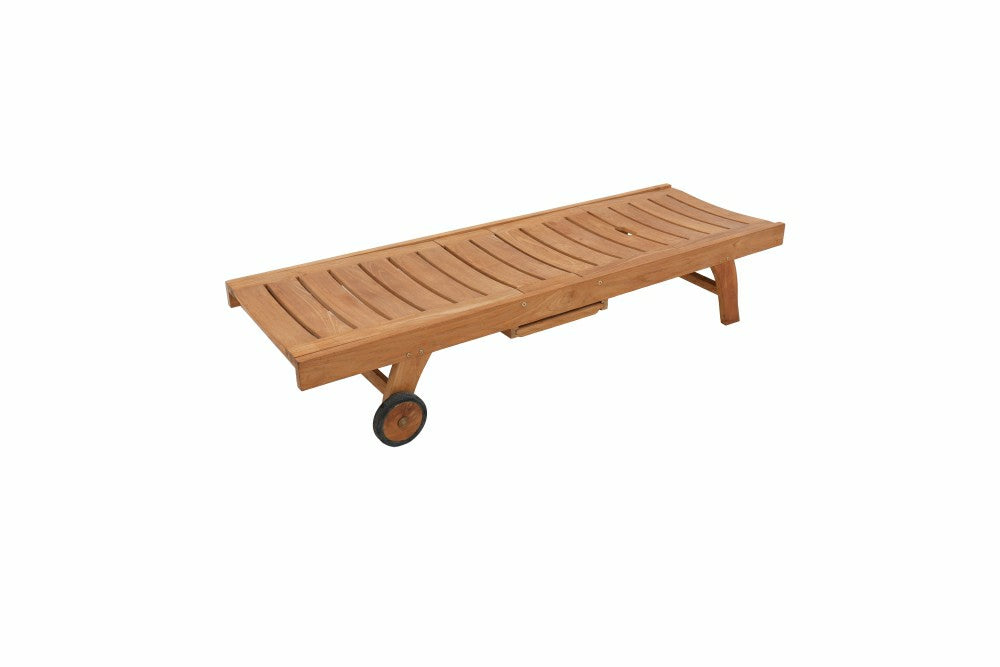 Plow & Hearth Naples Natural Teak Outdoor Sun Lounger with Adjustable Seat and Side