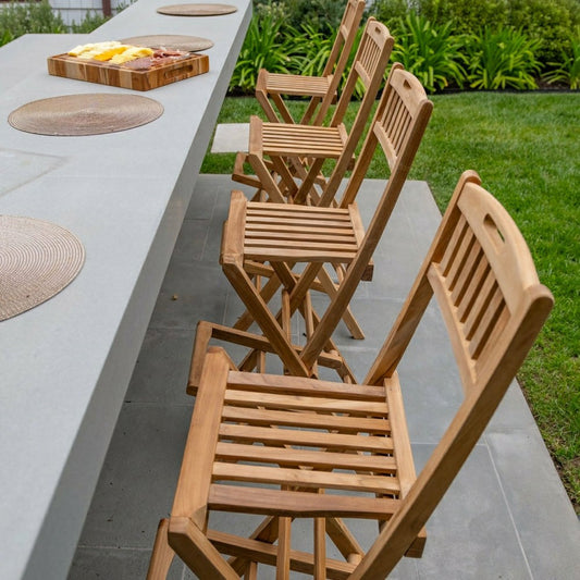 Plow & Hearth Emmett Natural Teak Indoor/Outdoor Folding Bar Stool