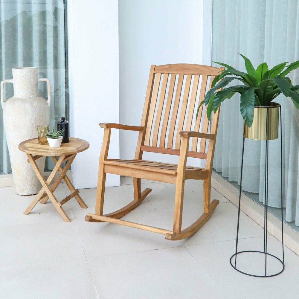 Plow & Hearth Telluride Oiled Teak Outdoor Patio Rocking Chair