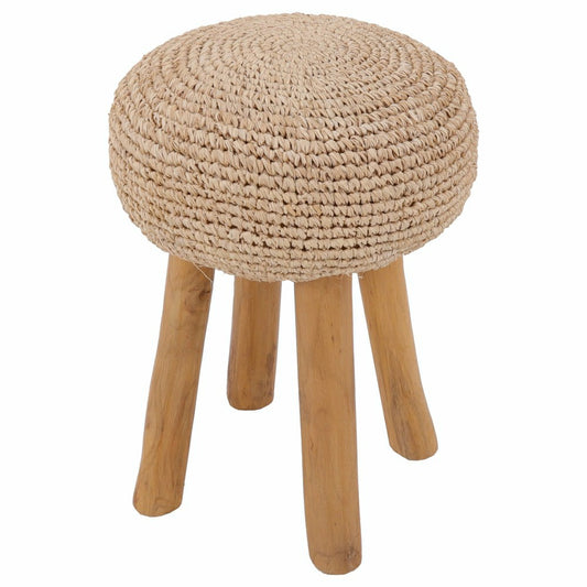 Plow & Hearth Kuta Natural Teak Indoor Branch Stool with Raffia Seat - 18.5"-30"