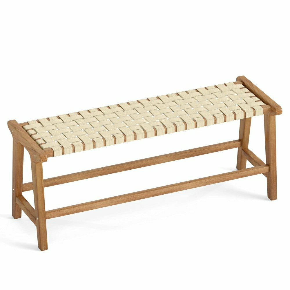 Plow & Hearth Teak Wood Patio Bench with Woven Seat
