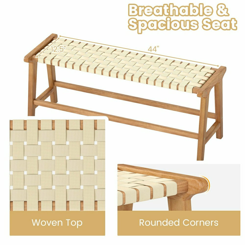 Plow & Hearth Teak Wood Patio Bench with Woven Seat