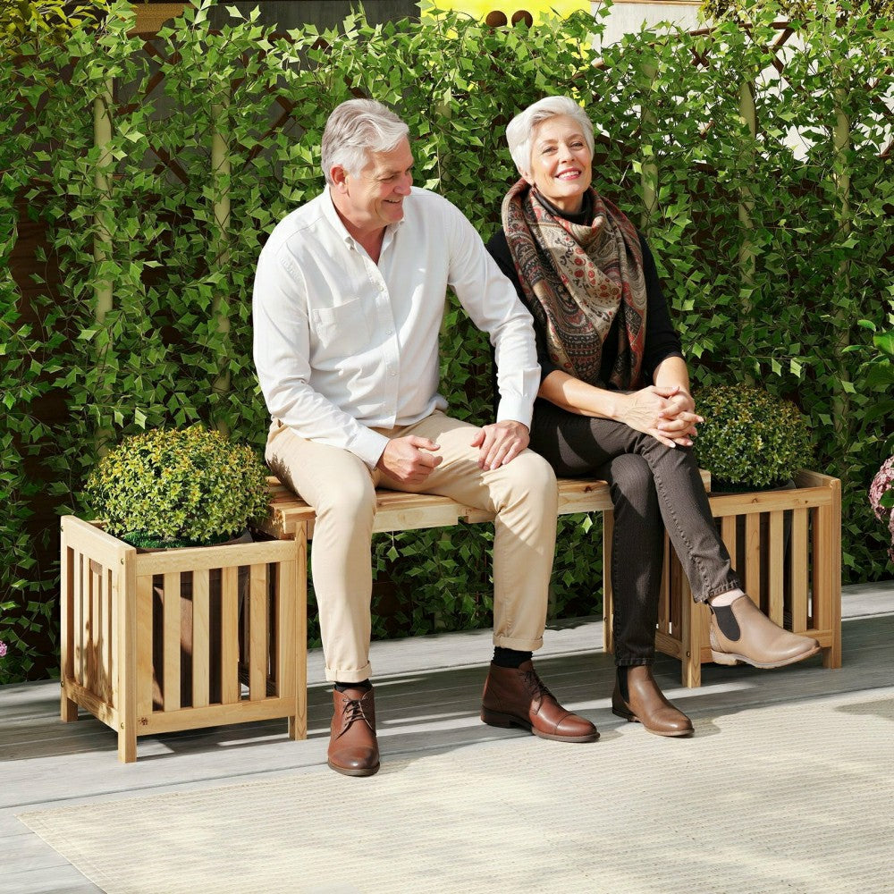 Plow & Hearth Patio Wooden Bench with Planter