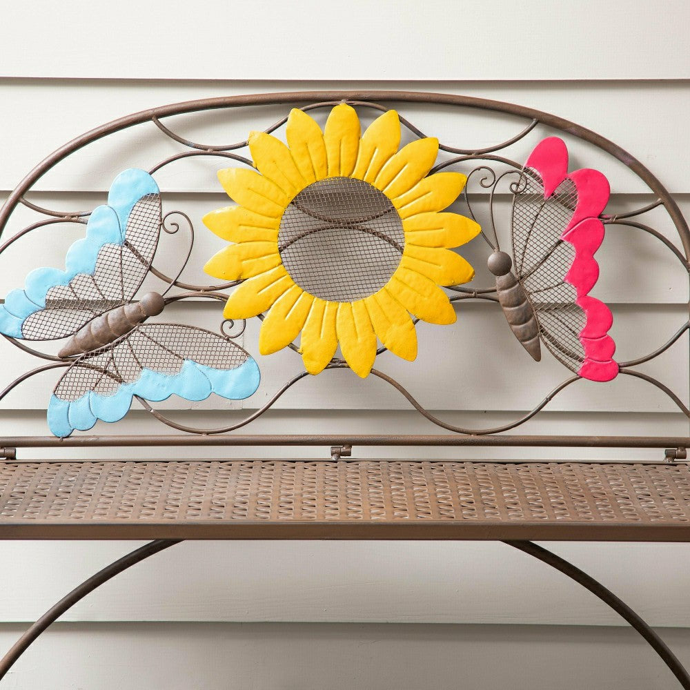 Plow & Hearth Sunflower with Butterflies Metal Outdoor Bench