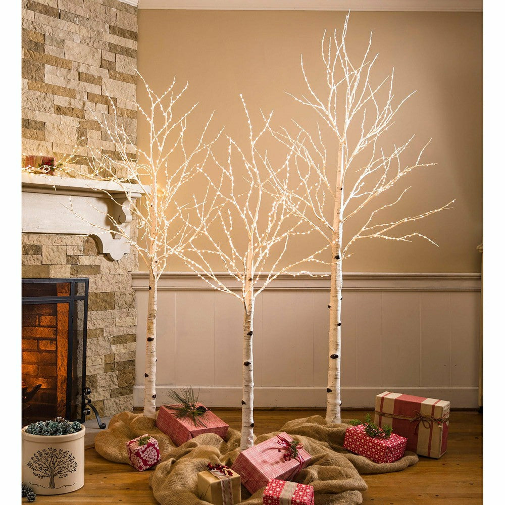 Plow & Hearth Extra Large Indoor/Outdoor Birch Tree with 750 Warm White Lights