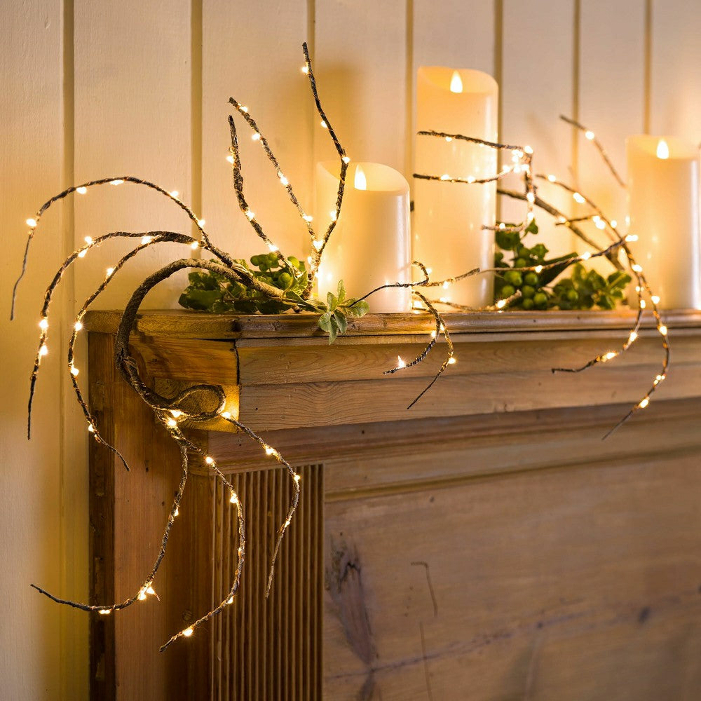 Plow & Hearth Indoor/Outdoor Birch Garland with 165 Micro LED Lights, 5'L