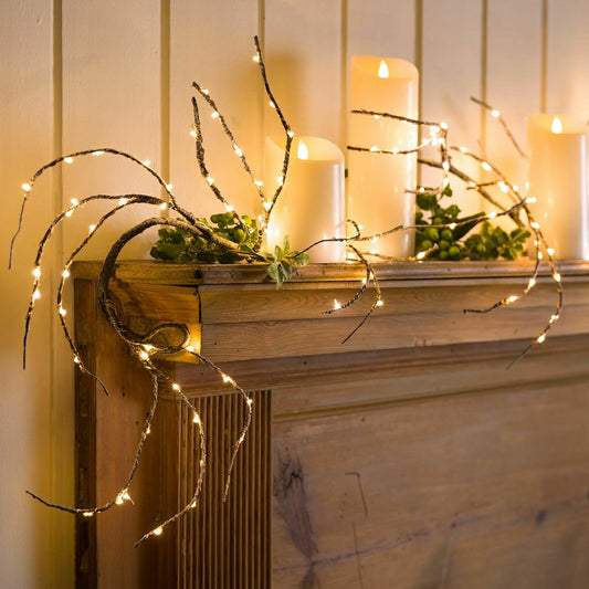 Plow & Hearth Indoor/Outdoor Birch Garland with 165 Micro LED Lights, 5'L