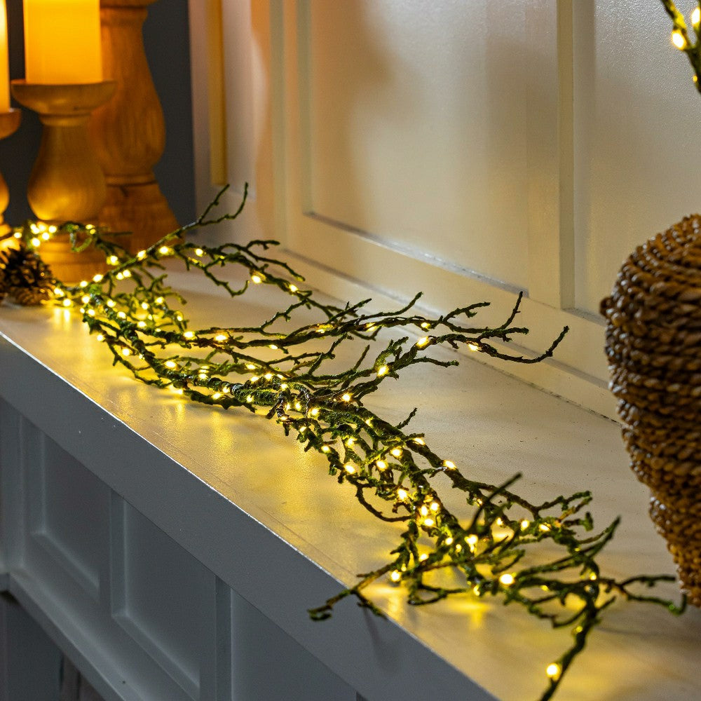 Plow & Hearth Winter Grove Garland Mossy LED Artificial, 72"L