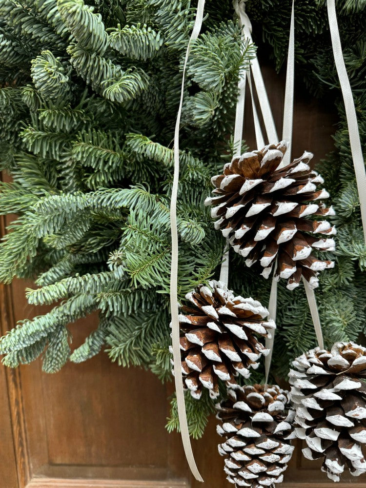 Plow & Hearth Noble Fir and Pinecone Fresh Wreath, 20"