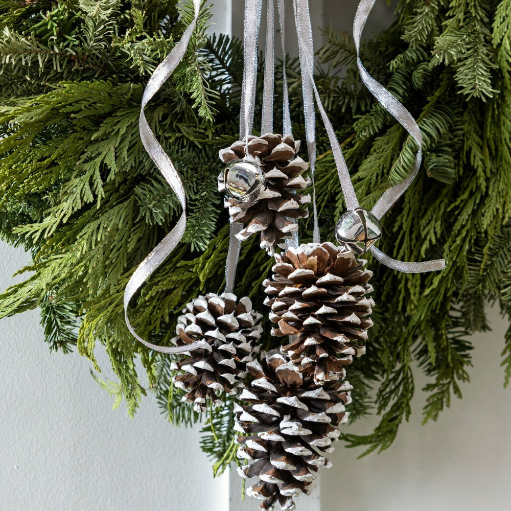 Plow & Hearth Noble Fir and Pinecone Fresh Wreath with Bells, 20"