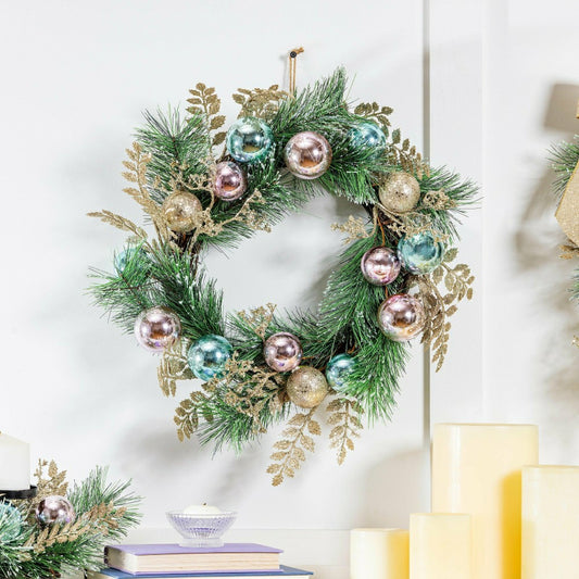 Plow & Hearth Season to Sparkle Wreath Artificial with Ornaments, 24"H