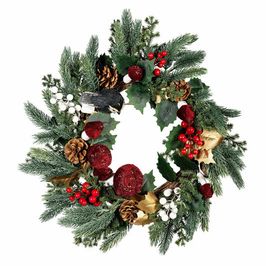 Plow & Hearth Winter Grove Wreath Artificial with Pine Cone and Berry, 20”
