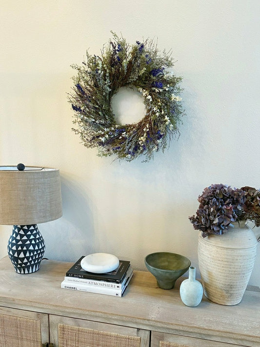 Plow & Hearth Lavender and Quail Brush Floral Dried Wreath