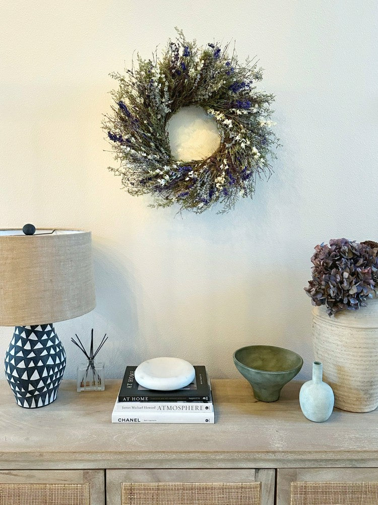 Plow & Hearth Lavender and Quail Brush Floral Dried Wreath