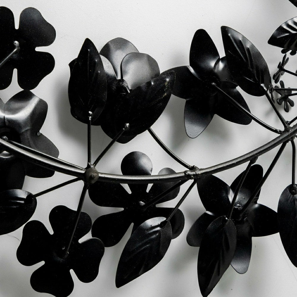 Plow & Hearth Recycled Metal Black Floral Leaf Wreath