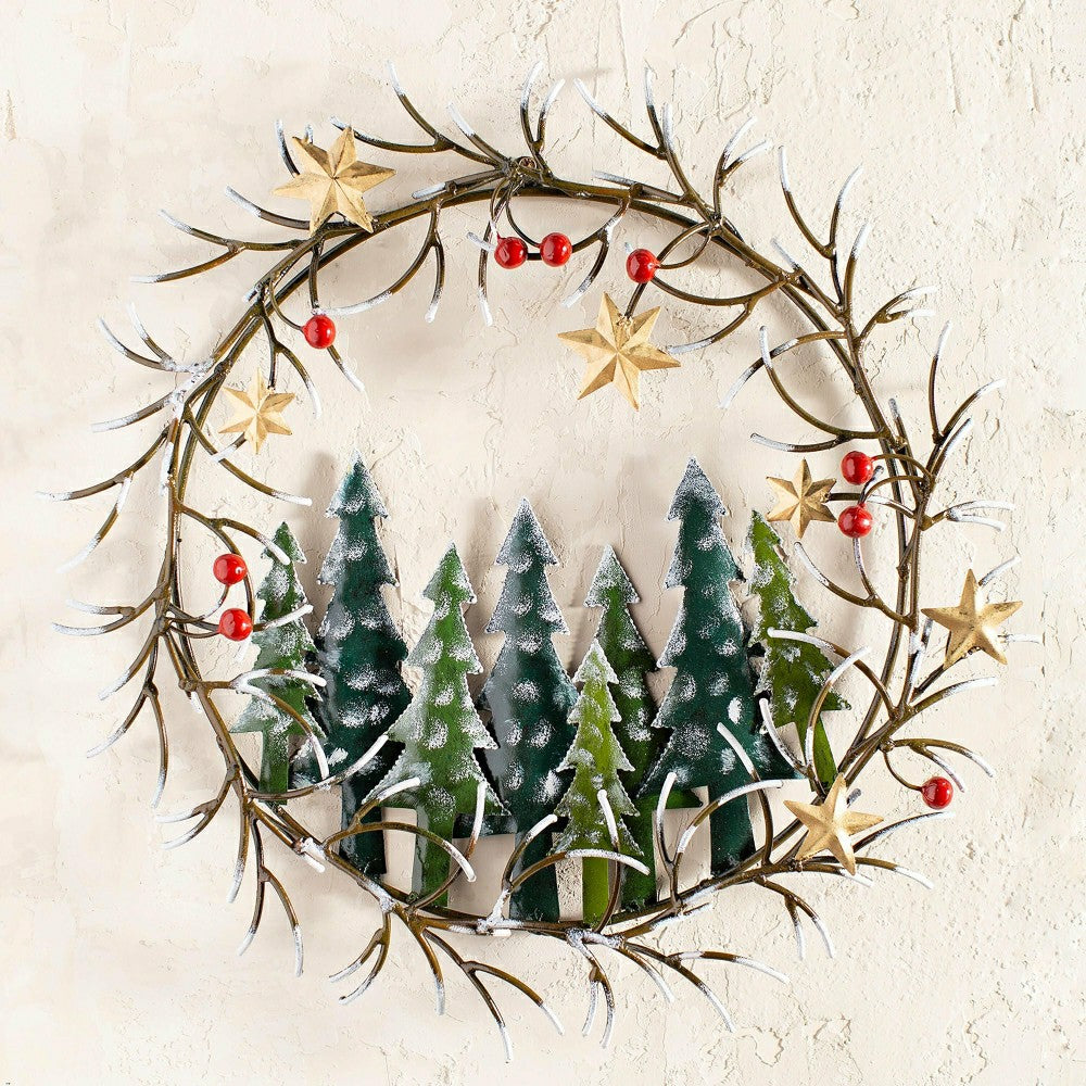 Plow & Hearth Handcrafted Trees and Stars Metal Indoor/Outdoor Wreath