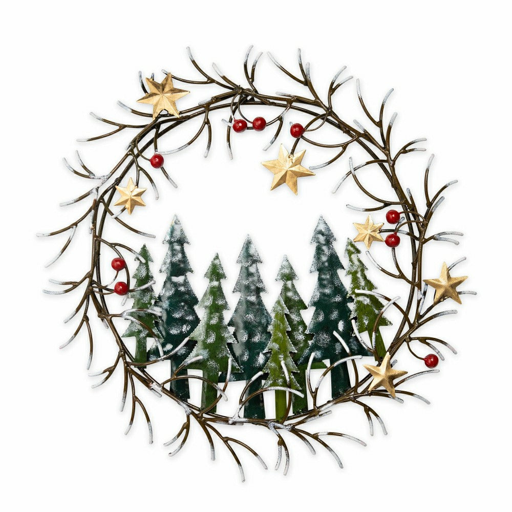 Plow & Hearth Handcrafted Trees and Stars Metal Indoor/Outdoor Wreath