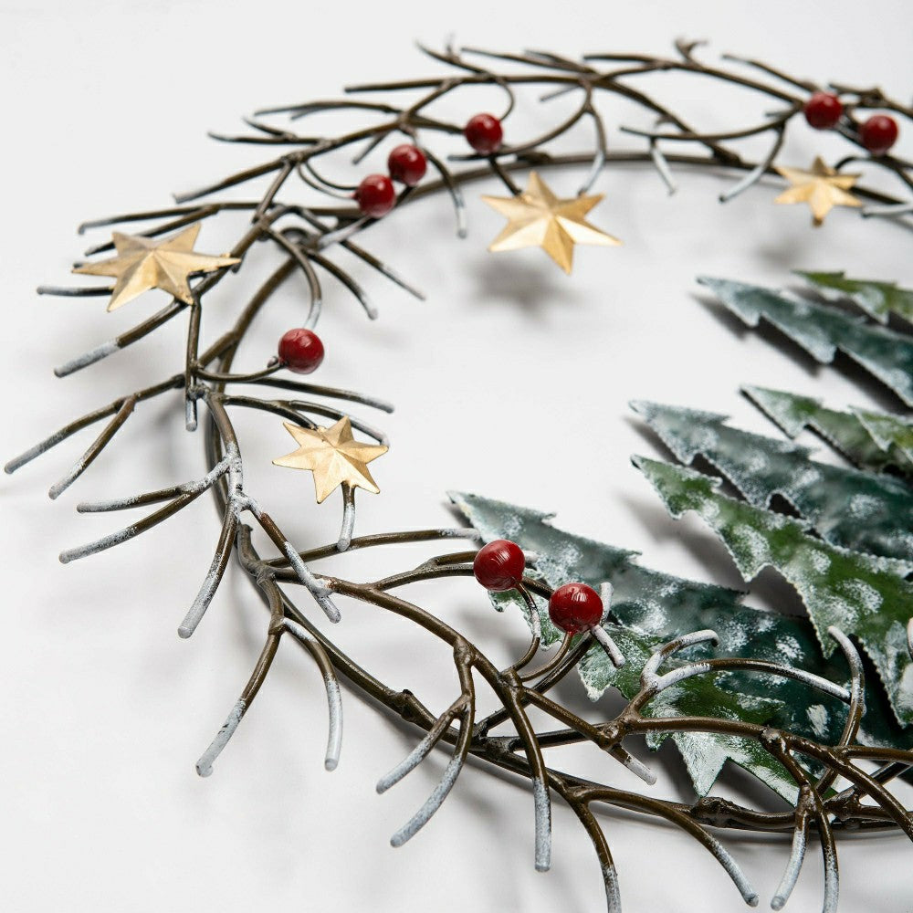 Plow & Hearth Handcrafted Trees and Stars Metal Indoor/Outdoor Wreath