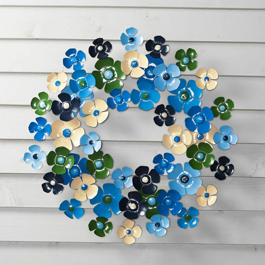 Plow & Hearth Blue Floral Metal Wreath