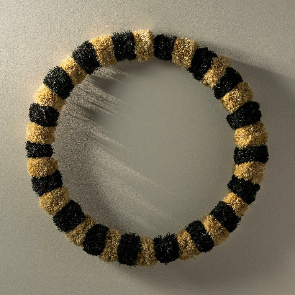 Plow & Hearth Black and White Striped Natural Grass Wreath