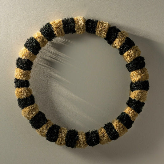 Plow & Hearth Black and White Striped Natural Grass Wreath