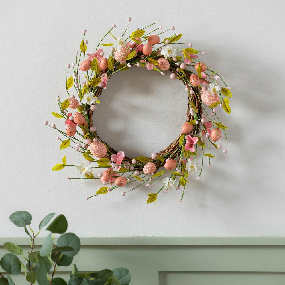 Plow & Hearth Bunny Blooms Wreath Easter Eggs, 16"H