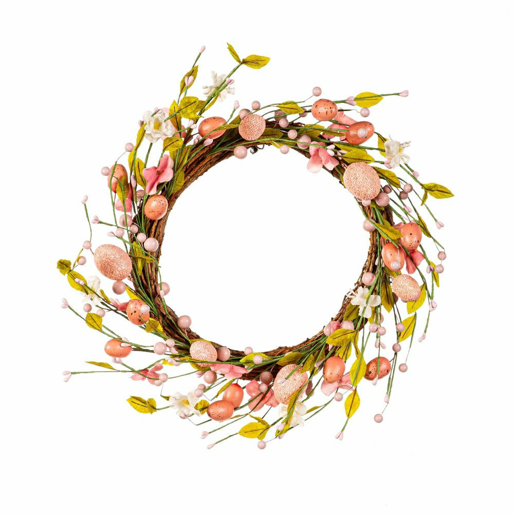 Plow & Hearth Bunny Blooms Wreath Easter Eggs, 16"H