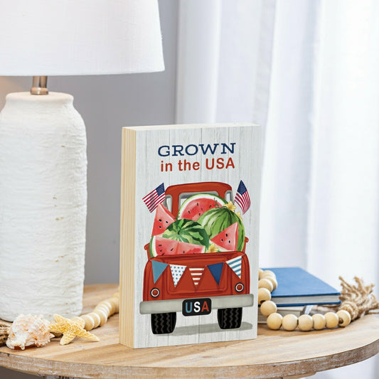Plow & Hearth American Classic Sign Wood Block "Grown in the USA" Truck, 8"L x 12"H