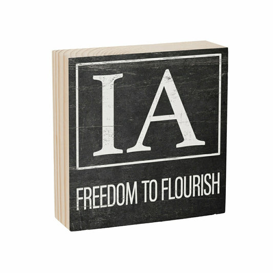 Plow & Hearth State Sign Wood Block Iowa 6"x6"